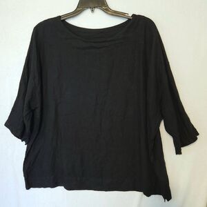 Bryn Walker Women's XXL Black Linen Lagenlook Black Tunic Side Split 3/4 Sleeve